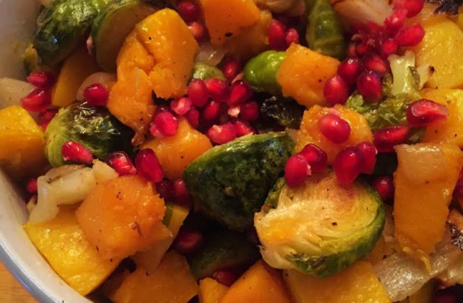 brussels sprouts medley w/ butternut squash and pomegranate