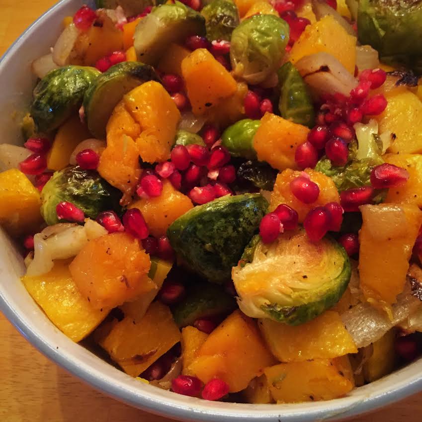 brussels sprouts medley w/ butternut squash and pomegranate